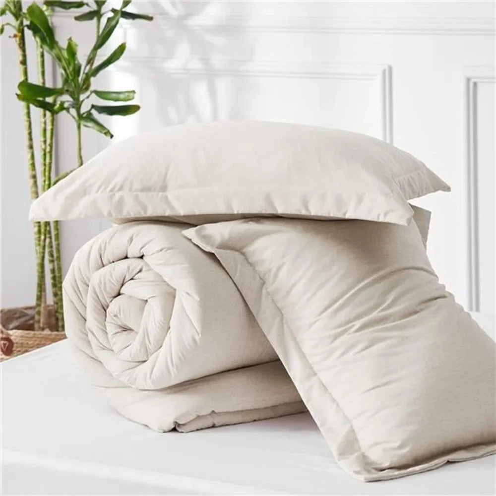3 pc Comforter Set Beige Comforter Queen/King Soft Bedding with 2 Pillow Shams - Picture 3 of 6